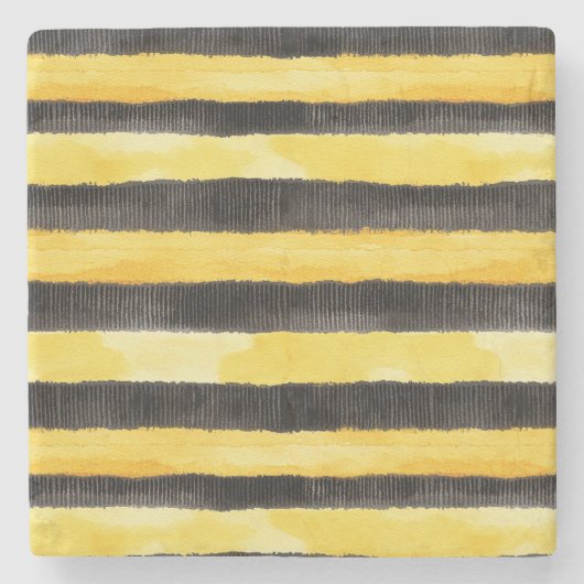 Honey Bee Zwart Goud Geel Kerstmis Stenen Onderzetter (Voorkant)