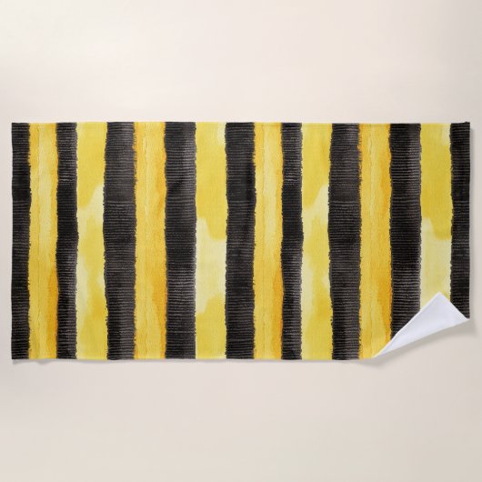 Honey Bee Zwart Goud Geel Kerstmis Strandlaken (Voorkant)