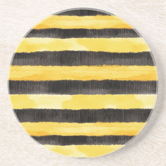 Honey Bee Zwart Goud Geel Kerstmis Zandsteen Onderzetter (Voorkant)