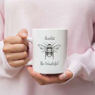 Honey Bee Zwart Wit Personaliseer Koffie Mok