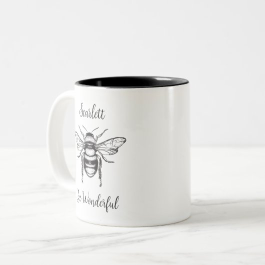 Honey Bee Zwart Wit Personaliseer Koffie Mok (Voorkant links)