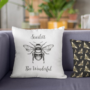 Honey Bee Zwart Wit Personaliseer Kussen