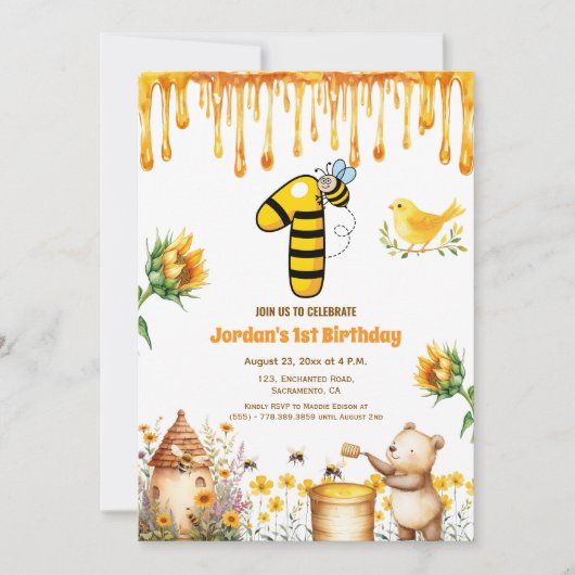 Honey Beer 1e verjaardagsfeestje Uitnodiging (Voorkant)