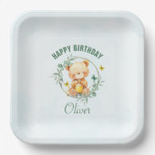 Honey Beer Schattige Greenery Boy Happy Birthday Papieren Bordje (Voorkant)