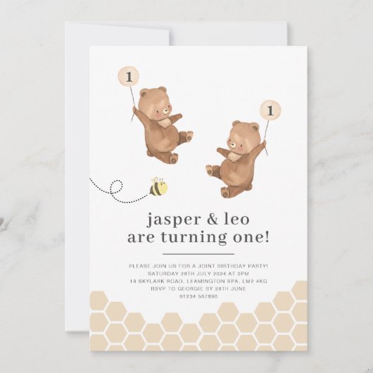 Honey Beer Tweeling Eerste Bij-dag Uitnodiging (Voorkant)