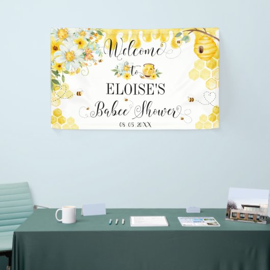 Honey Bees Baby Shower Floral Backdrop Welcome Spandoek (Beurs)