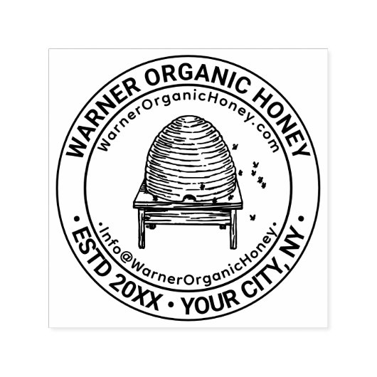 Honey Bees Beehive Business Name Loc URL Email #3 Zelfinktende Stempel (Design)