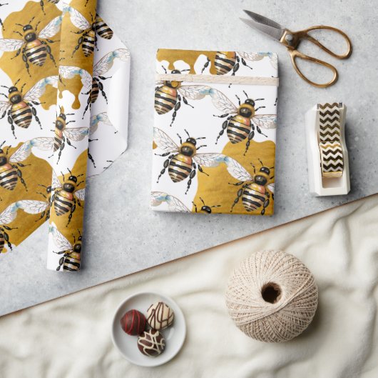 Honey Bees Gold Honey Cadeaupapier (Crafts)