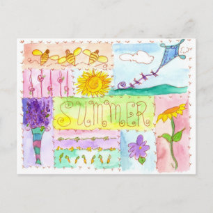 Honey bees Kite Waterverf Flowers Happy Summer Briefkaart
