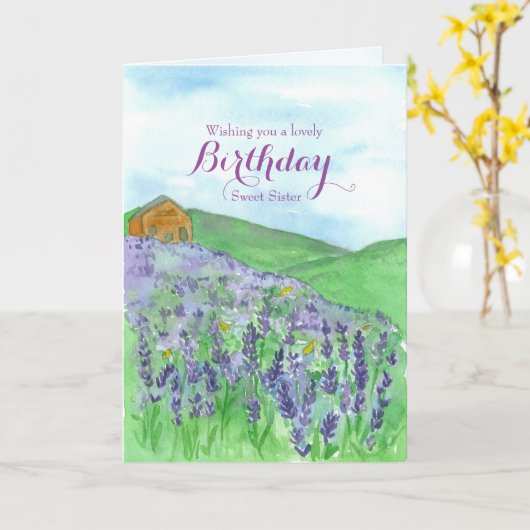 Honey Bees Lavendel Veld Gelukkige Verjaardag Zust Kaart (Gele Bloem)