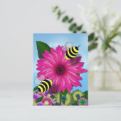 Honey Bees Meeting on Pink Flower Briefkaart (Staand voorkant)