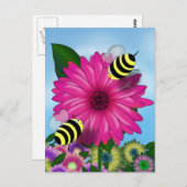 Honey Bees Meeting on Pink Flower Briefkaart (Voorkant / Achterkant)