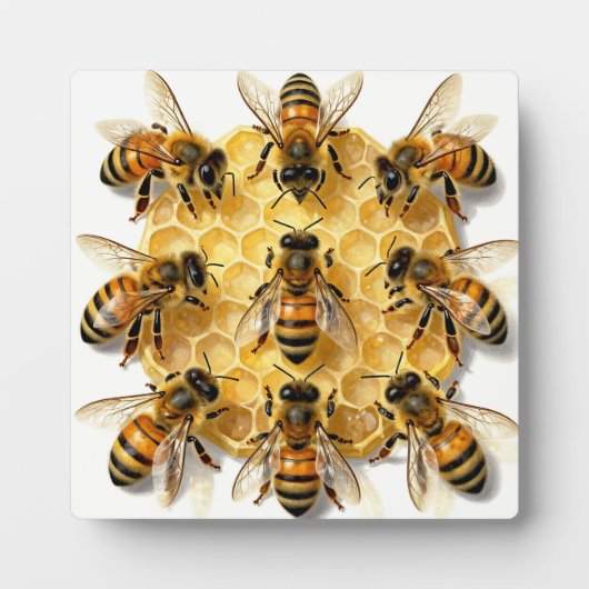 Honey Bees on Hexagonal Honeycomb Circle Fotoplaat (Voorkant)