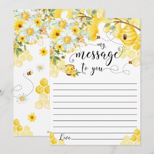 Honey bees Yellow Floral Time Capsule Message Kaar Kaart (Voorkant / Achterkant)