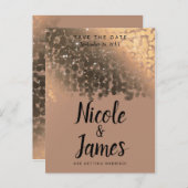 Honey Beige Champagne Golden Sparkle Bewaar de dat Aankondigingskaart (Voorkant / Achterkant)