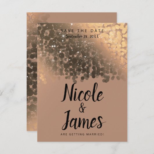 Honey Beige Champagne Golden Sparkle Bewaar de dat Aankondigingskaart (Voorkant / Achterkant)