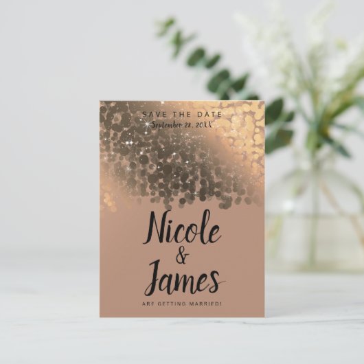 Honey Beige Champagne Golden Sparkle Bewaar de dat Aankondigingskaart (Staand voorkant)