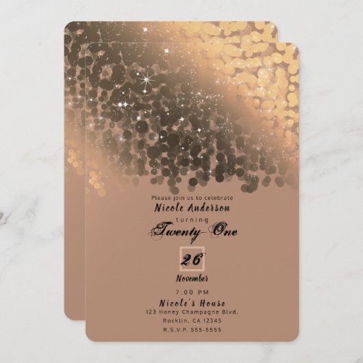 Honey Beige Champagne Golden Sparkle Lights Kaart (Voorkant / Achterkant)