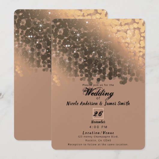 Honey Beige Champagne Golden Sparkle Wedding Kaart (Voorkant / Achterkant)