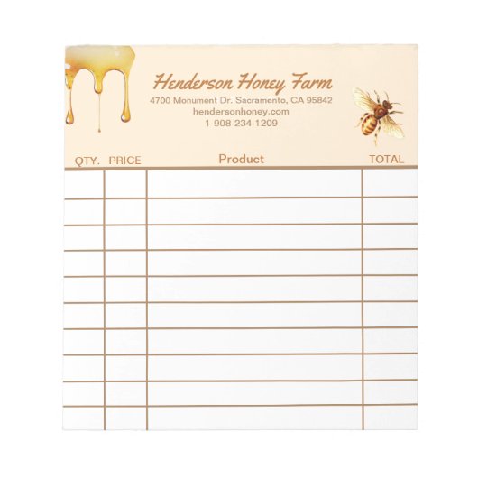 Honey Boerderij Aangepaste verkoop ontvangstbewijs Notitieblok (Voorkant)