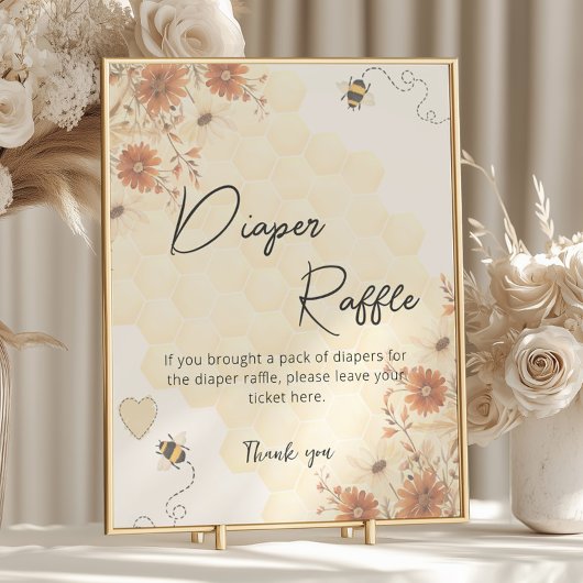 Honey Boho Wildflower Baby shower Luier Raffle Poster