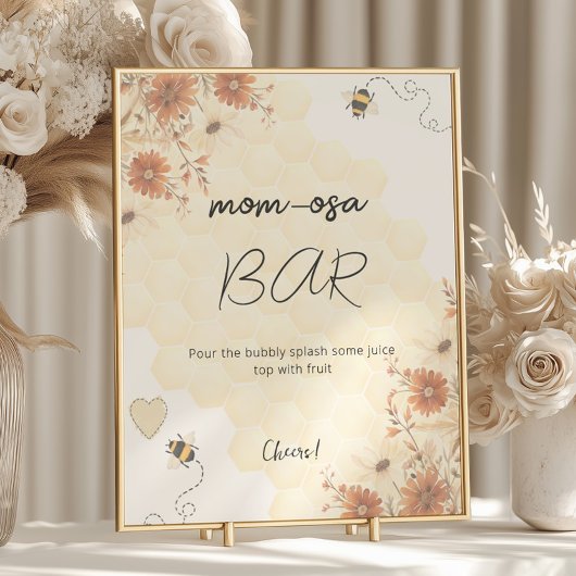 Honey Boho Wildflower Baby shower Mom-osa Bar Poster