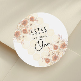 Honey Boho Wildflower eerste verjaardag Ronde Sticker