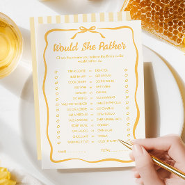 Honey Bridal Shower Would She Rather Game Card Notitiekaartje