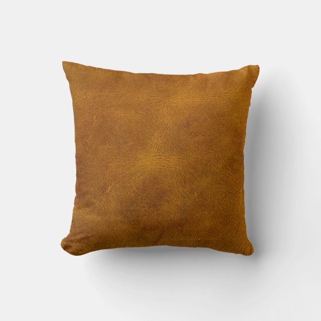 Honey Buckskin Leather Fine Grain Amber Mustard Kussen (Voorkant)