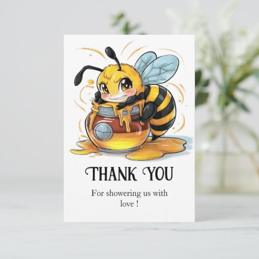Honey Bumble Bee Baby shower Bedankkaart (Staand voorkant)