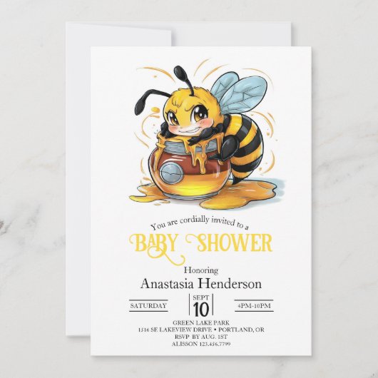 Honey Bumble Bee Baby shower Kaart (Voorkant)