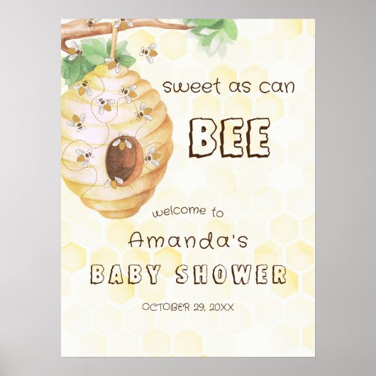 Honey Bumble Bee Baby shower Welkomstbord Poster (Voorkant)