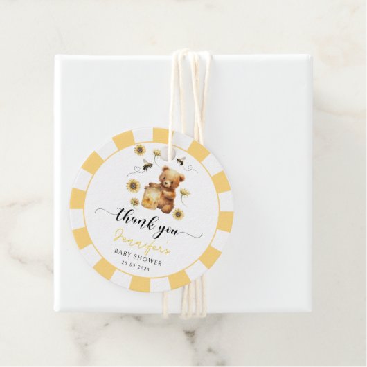 Honey bumble bee boy baby shower dank u bedankjes labels (In situ)