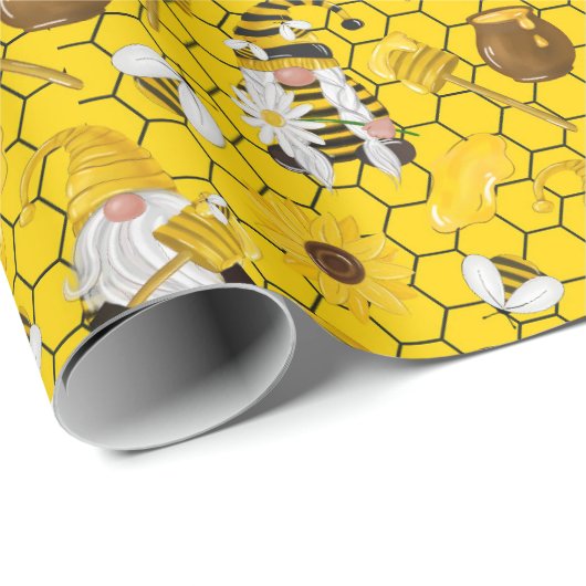 Honey Bumble Bee Gnome Pattern Cadeaupapier (Rol Hoek)