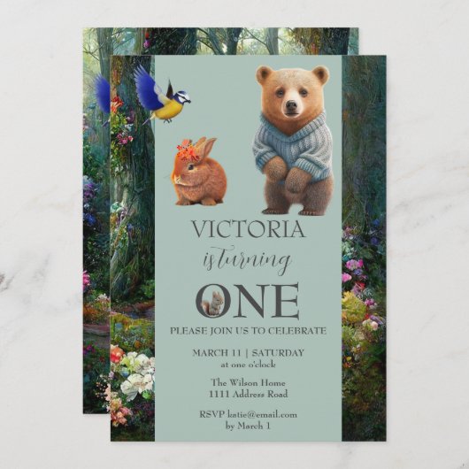 Honey Bunny en Boo Beer 1e verjaardag Kaart (Voorkant / Achterkant)