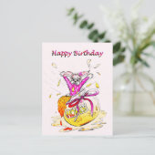 Honey Bunny Happy Birthday leuk roze tekening kaar Briefkaart (Staand voorkant)