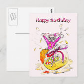 Honey Bunny Happy Birthday leuk roze tekening kaar Briefkaart (Voorkant / Achterkant)