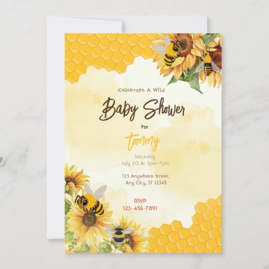 Honey Comb Bee Baby shower Kaart (Voorkant)
