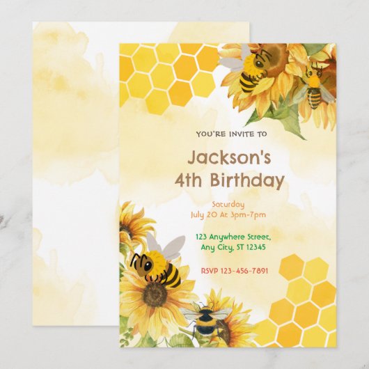 Honey Comb Bijen Verjaardagsfeest Kaart (Voorkant / Achterkant)