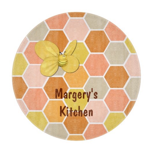 Honey Comb Bumble Bee Glass snijplank (Voorkant)