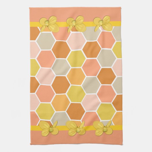 Honey Comb Bumble Bee Kitchen Towel Theedoek (Verticaal)