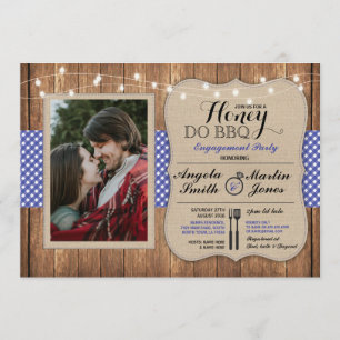 Honey Do BBQ Couples Shower Blue I DO Photo Invite Kaart