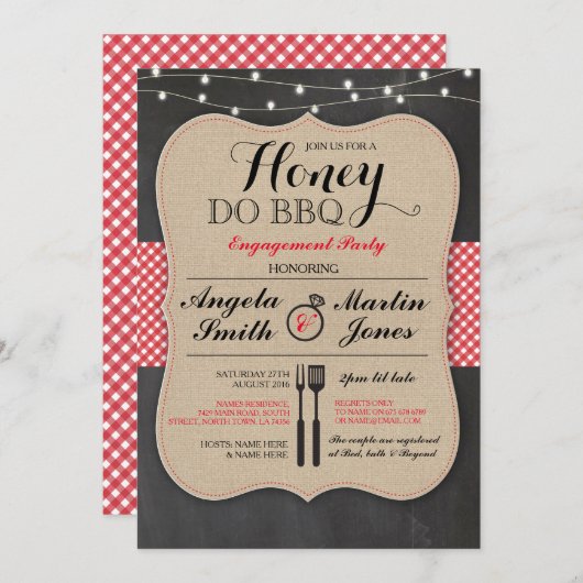 Honey Do BBQ Engagement Party I DO douche Invite Kaart (Voorkant / Achterkant)