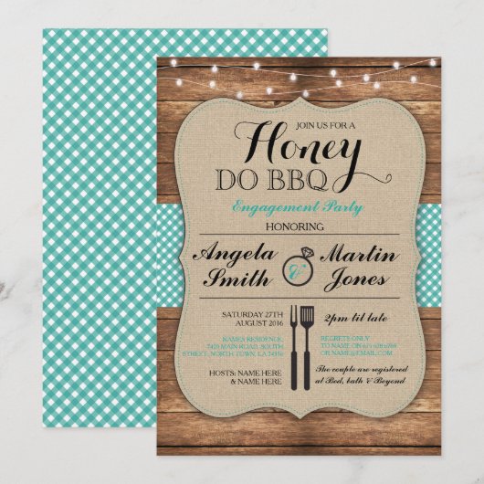 Honey Do BBQ Engagement Party Ik Nodig Koppels Uit Kaart (Voorkant / Achterkant)
