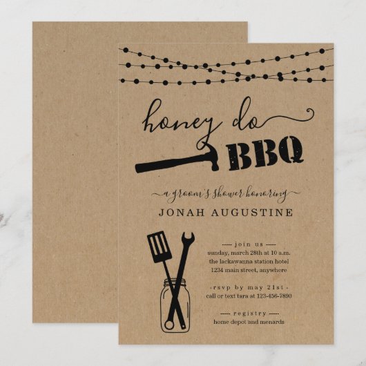 Honey Do BBQ Groom's Shower Invitation Kaart (Voorkant / Achterkant)
