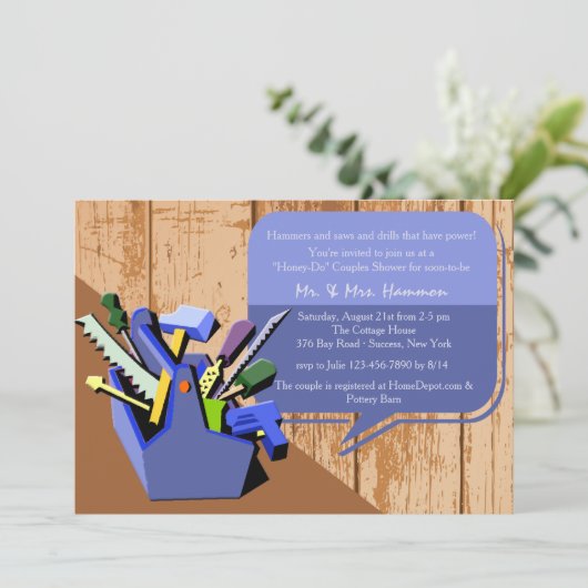 Honey-Do Couples Shower (blauw) Uitnodiging (Staand voorkant)