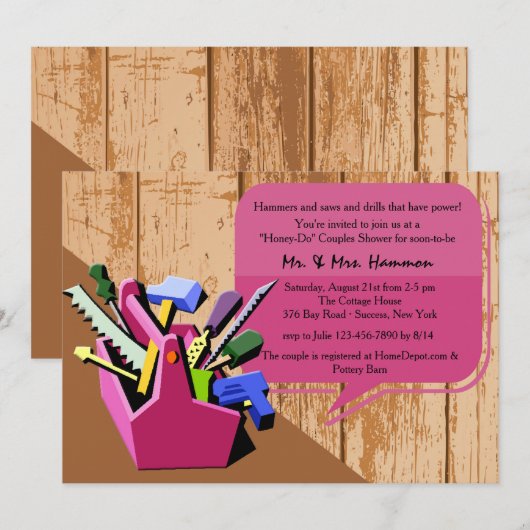 Honey-Do Couples Shower Invitation Kaart (Voorkant / Achterkant)