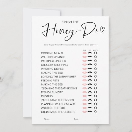 Honey Do lijst Vrijgezellenfeest spel Kaart (Voorkant)