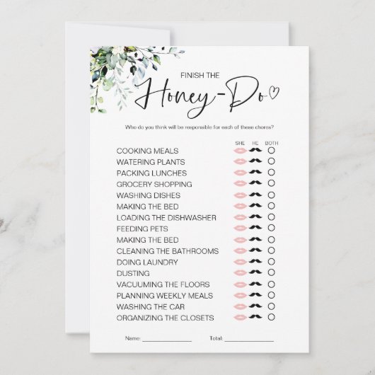 Honey Do lijst Vrijgezellenfeest spel Kaart (Voorkant)