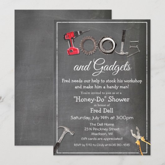 Honey Do Tools & Gadgets Bruiloft Uitnodiging Man (Voorkant / Achterkant)